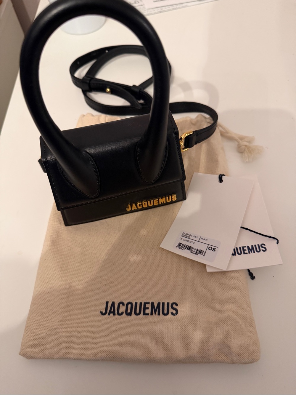 Jacquemus Black Le Chiquito Mini Leather Top-Handle Bag with Gold Logo